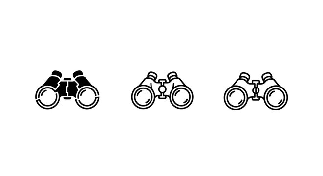 Illustration of classic black binoculars three different styles.