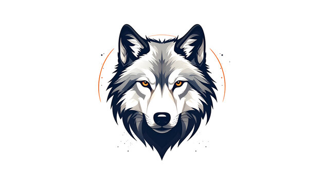 Pixel Art Wolf Head Illustration with Orange Circle Transparent PNG