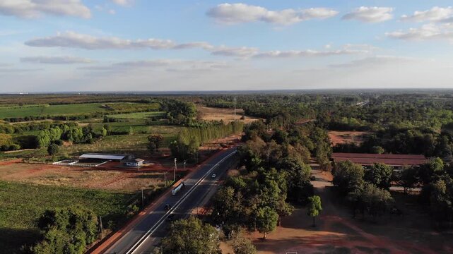 Aerial view of the rubber plantation areas in Northeast Thailand to boost the local economy.