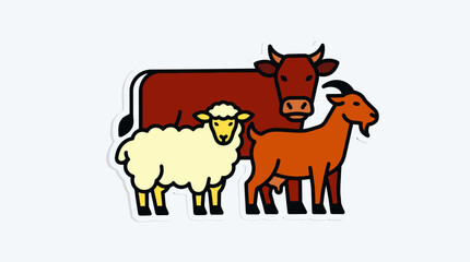 Obraz premium Farm Animals Vector Illustration Featuring a Cow Sheep and Goat for Agricultural Branding Projects