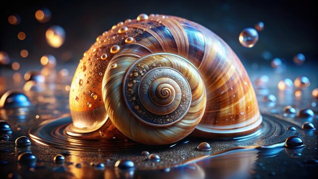 Spiral shell with water droplets