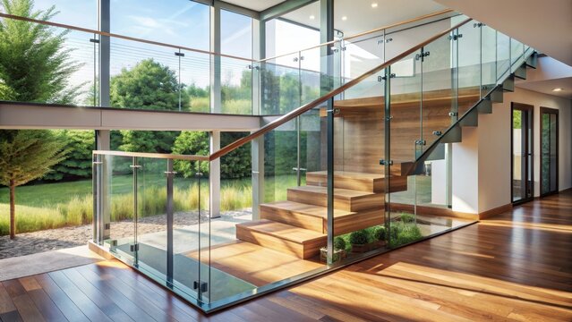 Hardened glass balustrade in house