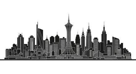 Obraz premium Black and white city skyline silhouette with modern skyscrapers