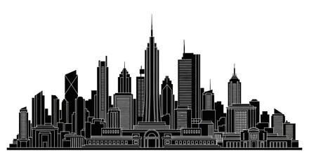 Obraz premium Black and White Silhouette of a Modern City Skyline Landscape