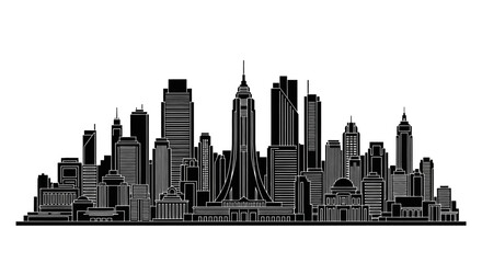 Obraz premium Modern city skyline silhouette, urban architecture vector illustration