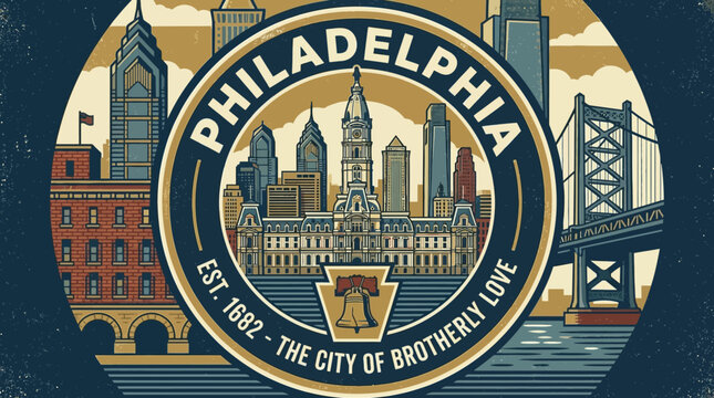 Philadelphia Skyline Circular Badge Design Celebrating The City Of Brotherly Love Est