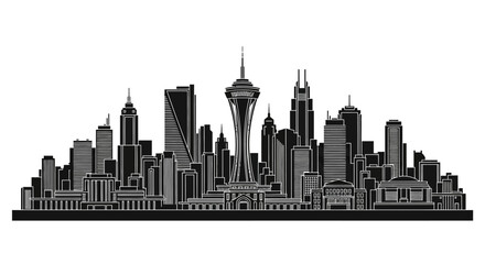 Fototapeta premium Las Vegas Skyline Silhouette Illustration, Modern Cityscape Icon