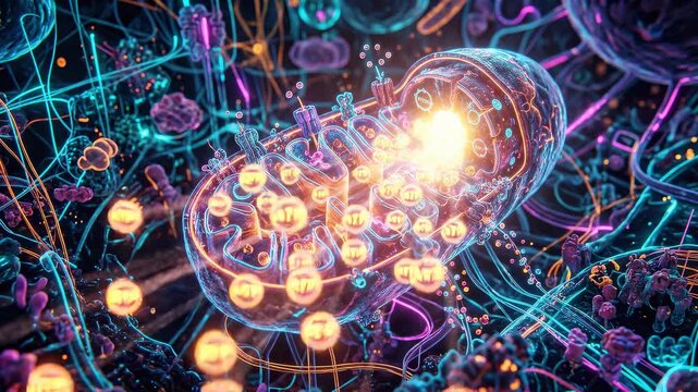 Detailed 3D Animation of a Mitochondrion Generating Energy.