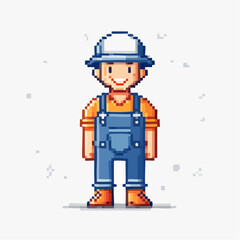 Fototapeta premium Pixel Art Construction Worker Character