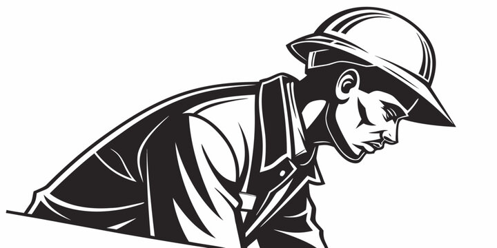 Illustration of a focused construction worker wearing a safety hard hat with safety first construction engineer building professional industrial silhouette illustration engineering contractor