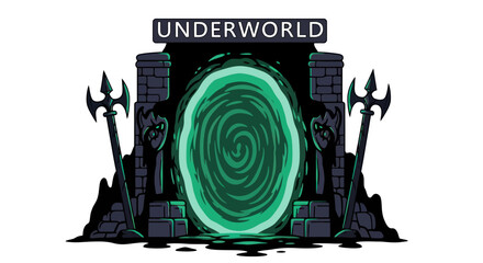 Fototapeta premium Pixel Art Underworld Portal Entrance - Dark Fantasy Gate