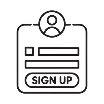 Simple line art illustration of an identification card with signup button