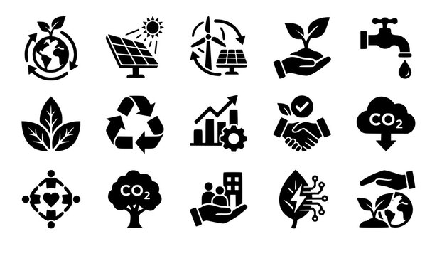 Environmental social governance ESG solid icon set vector illustration