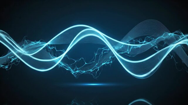 Abstract Blue Neon Sound Waveform Visualization.
