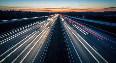 Obraz premium Highway Traffic Streaks at Dusk Long Exposure.