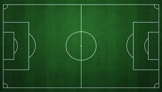 Soccer field overhead layout showing white markings on lush green turf for sports tactical strategy presentations
