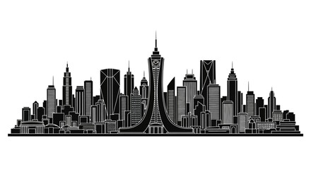 Fototapeta premium Modern City Skyline Silhouette with Iconic Central Skyscraper
