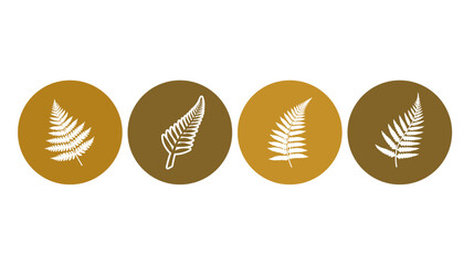 Collection of four fern leaf icons in circle frames rustic earth tones environment collection illustration template iconography vegetation © Jahid
