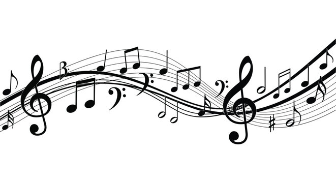 Musical notes and clef arrangement in a flowing black silhouette