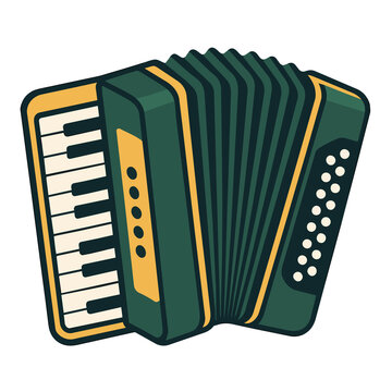 Ilustra&ccedil;&atilde;o vetorial de uma sanfona estilizada nas cores verde e amarelo, inspirada nas tradicionais festas de S&atilde;o Jo&atilde;o e Festa Junina do Brasil.