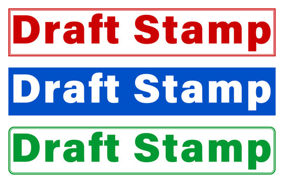Three colorful draft stamp labels with transparent background