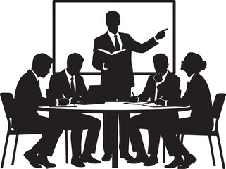 Fototapeta premium Silhouette of a Business Presentation with a Leader and Team Members