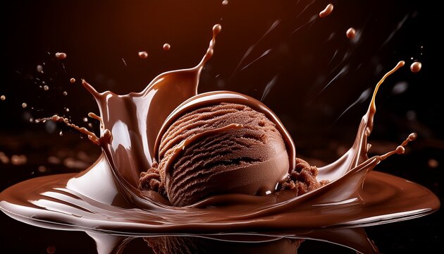 Dynamic chocolate ice cream splash in melted chocolate for premium dessert advertising campaigns