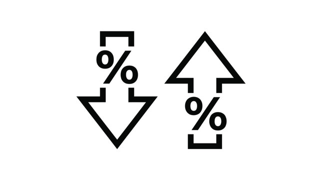 Black percentage symbols showing upward and downward trends in this simple and clean digital graphic illustration