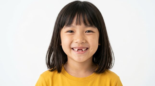 A cute girl opens her mouth to show missing teeth due to tooth loss.