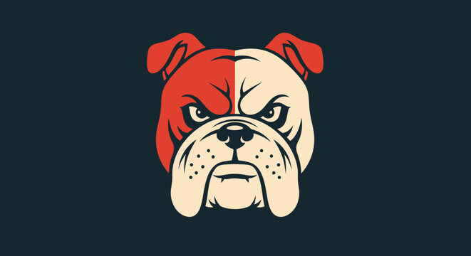 Grumpy Bulldog Face Emblem, Retro Style, Aggressive Dog Head Illustration