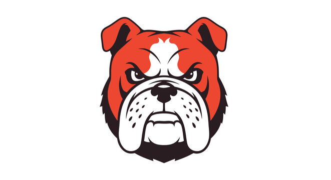 Grumpy Bulldog Mascot Head, Fierce Expression, Sports Team Logo, Red and White