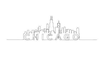 Chicago skyline outline vector illustration of iconic buildings and the word Chicago in a modern, minimalist line art style for cityscape design and travel themes © Purnomo
