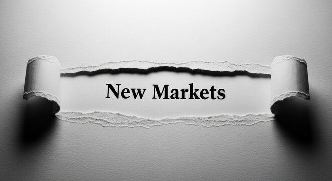 Torn Paper Revealing the Words New Markets in Black and White.