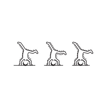 Illustrated sequence of dinosaur walking movement stages.