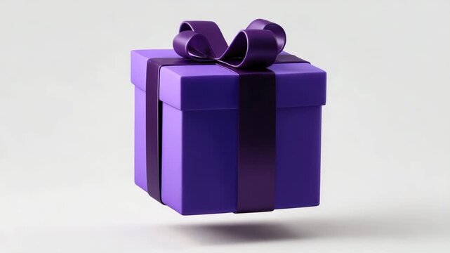Purple gift box with ribbon white background floating present elegant package celebration surprise holiday isolated festive luxury box, purple gift box with ribbon bow isolated white background