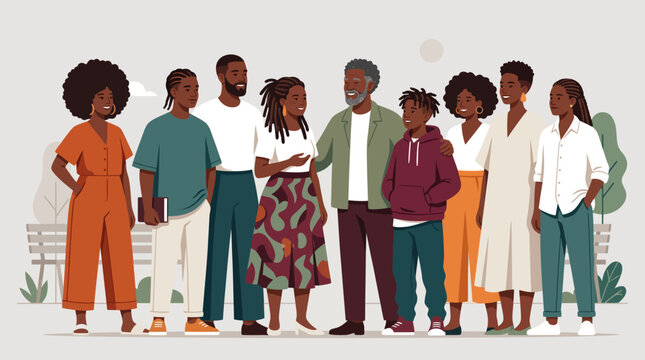 Juneteenth Day African American Family Community Celebration Vector Illustration, Black Heritage Unity Culture Freedom Diversity People Gathering Flat Cartoon Style Design