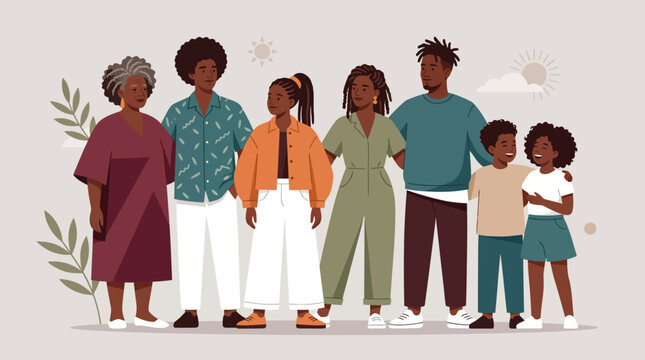 Juneteenth Day African American Family Community Celebration Vector Illustration, Black Heritage Unity Culture Freedom Diversity People Gathering Flat Cartoon Style Design