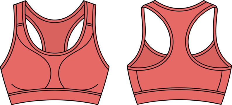 Women Sports Bra Vector Illustration Front and Back View Athletic Activewear Fitness Apparel Design Template