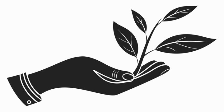 Silhouette of a hand gently cradling a growing plant sprout with silhouette gardening environment sustainability botanical agriculture isolated protection beginning cultivation seedling