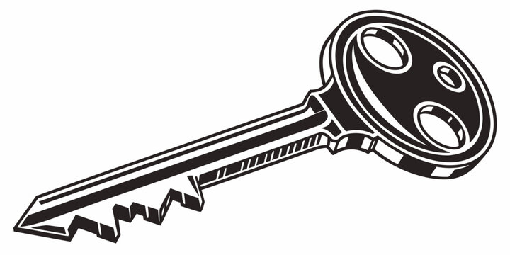 Modern metal door key silhouette illustration with security apartment silhouette illustration isolated protection property industrial technology residential hardware mechanism solution