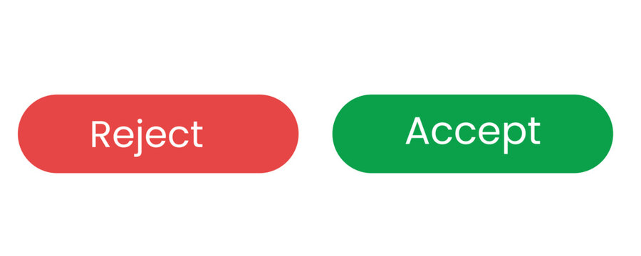 Accept and Reject Button Set with Checkmark Cross Icons for User Interface Design