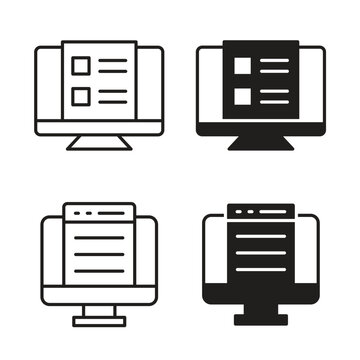Online exam test icon vector logo set flat and stroke lines