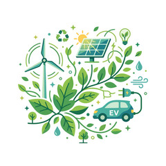 Naklejka premium Eco friendly sustainable energy and electric vehicle illustration.