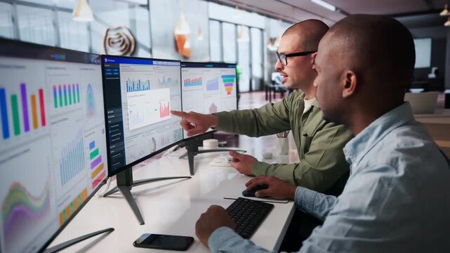 Financial Analysts Discussing Market Trends While Monitoring KPIs