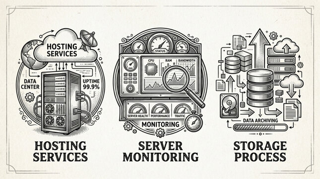 Cloud Hosting Server Monitoring and Data Storage Process.