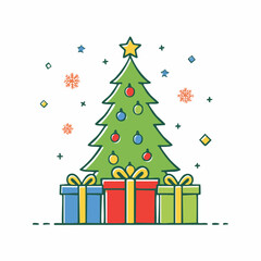 Fototapeta premium Christmas Tree with Gifts and Snowflakes