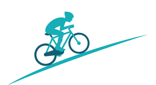 Cyclist Riding Bicycle Downhill Fast.