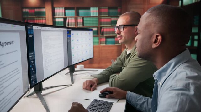Two Lawyers Reviewing Contract In Law Office