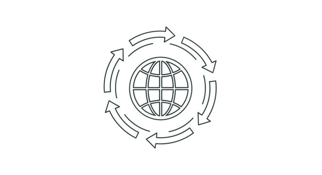 Globe with circular arrows around it.