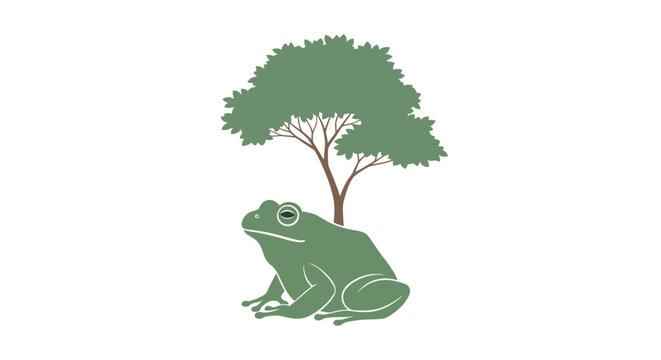 Green Frog Sitting Under Tree Shade.